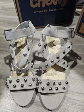 Circus by Sam Edelman Light Gray Studded Suede Ankle-Strap Sandals